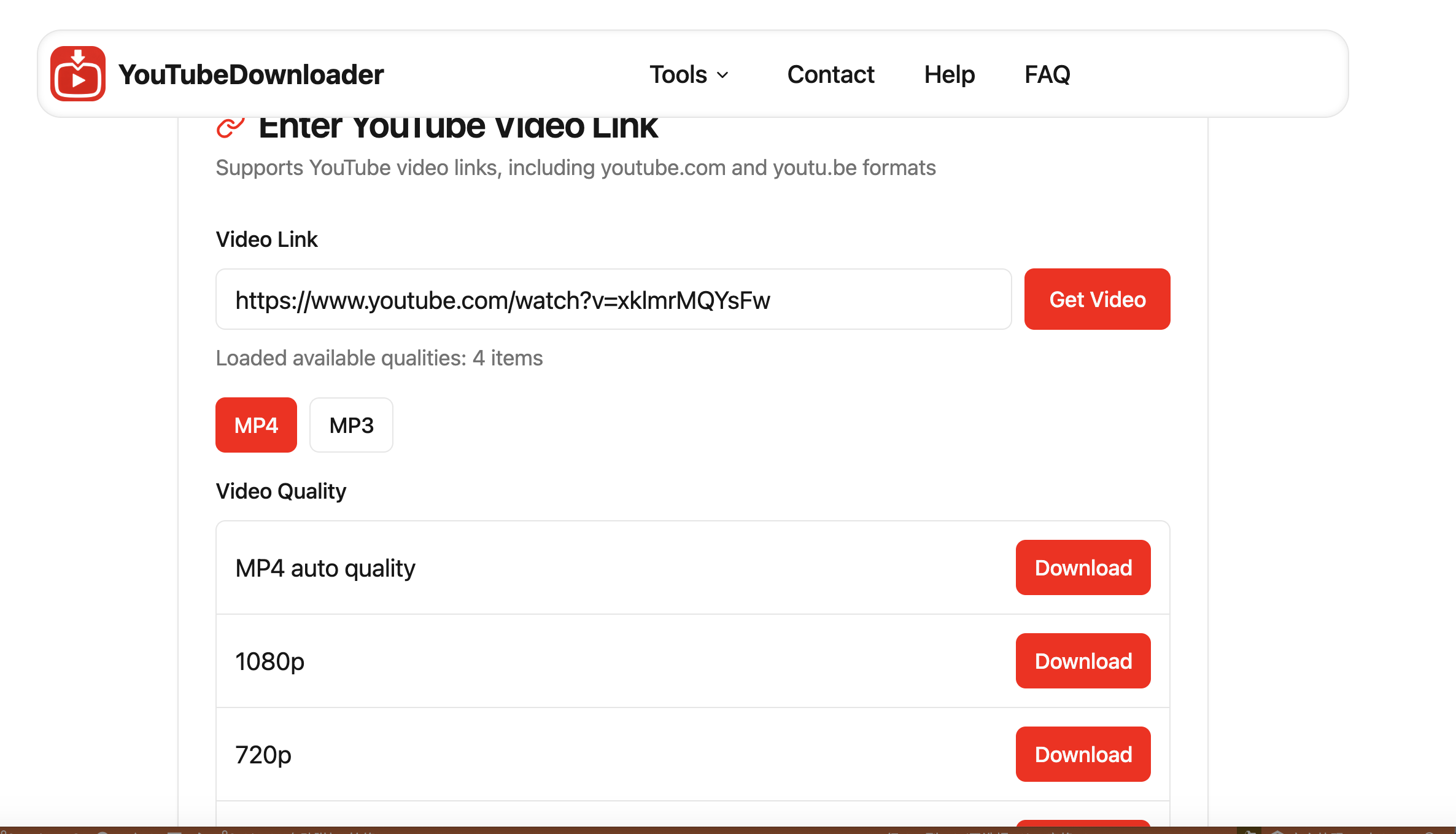 YouTubeDownloader interface preview